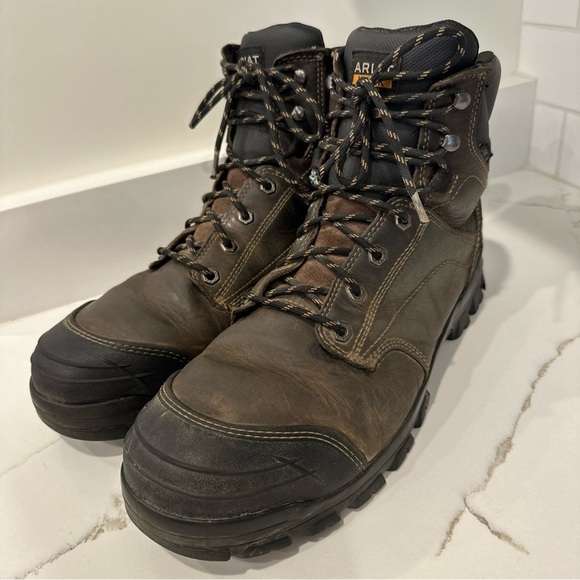 Ariat Work Boots Men's 14D ASTM F2413-18 Brown Leather Steel Toe Lace Up - Picture 1 of 16
